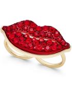 Thalia Sodi Gold-tone Red Pave Lip Two Finger Ring, Only At Macy's