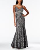Sequin Hearts Juniors' Embellished Shine Lace Mermaid Gown