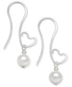 Jody Coyote Imitation Pearl And Heart Drop Earrings In Sterling Silver