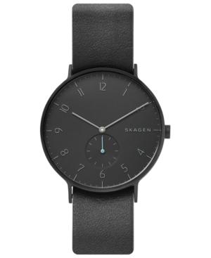 Skagen Men's Aaren Black Leather Strap Watch 40mm