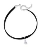 Danori Silver-tone Crystal Teardrop Velvet Ribbon Choker Necklace, Only At Macy's