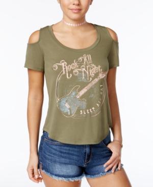 Self Esteem Juniors' Rock All Night Cold-shoulder Graphic T-shirt