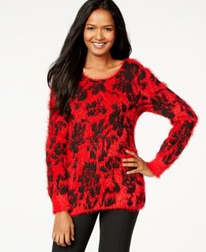 Ny Collection Floral-print Eyelash Sweater