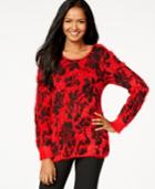 Ny Collection Floral-print Eyelash Sweater