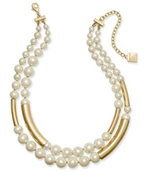 Anne Klein Gold-tone Imitation Pearl Double Row Collar Necklace