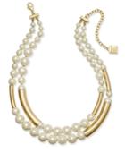 Anne Klein Gold-tone Imitation Pearl Double Row Collar Necklace