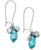 Silver-tone Turquoise-look Stone And Metal Disc Shaky Drop Earrings