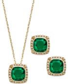 City By City May Birthstone Gold-tone Crystal And Cubic Zirconia Cushion-cut Halo Earrings And Pendant Necklace