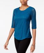 Bar Iii Elbow-sleeve Eyelet Top, Only At Macy's