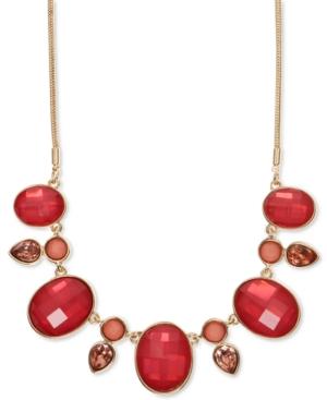 Nine West Gold-tone Large Rose Crystal Drama Necklace