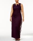 Betsy & Adam Plus Size Embellished Keyhole Gown