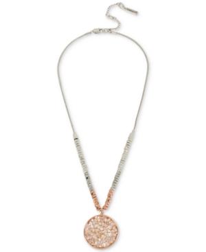 Kenneth Cole New York Two-tone Beaded Stone Chip Disc Pendant Necklace