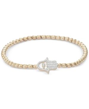 Wrapped Diamond Hamsa Stretch Bead Bracelet (1/6 Ct. T.w.) In 14k Gold Over Sterling Silver, Created For Macy's