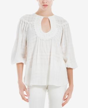 Max Studio London Cotton Textured Crochet-trim Blouse