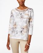 Alfred Dunner Petite Floral-print Cutout Top