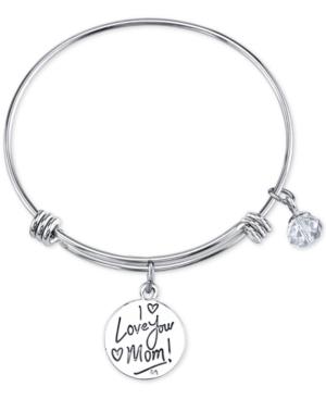 Unwritten Two-tone Crystal Mom Charm Bangle Bracelet In Stainless Steel