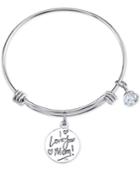 Unwritten Two-tone Crystal Mom Charm Bangle Bracelet In Stainless Steel