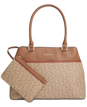 Calvin Klein Signature Monogram Tote With Wristlet