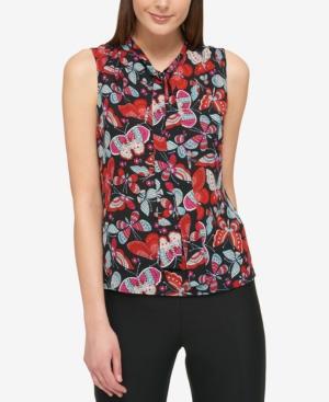Tommy Hilfiger Butterfly-print Tie-neck Top