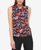Tommy Hilfiger Butterfly-print Tie-neck Top