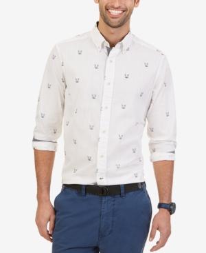 Nautica Men's Crosshatch Anchor-print Long-sleeve Shirt