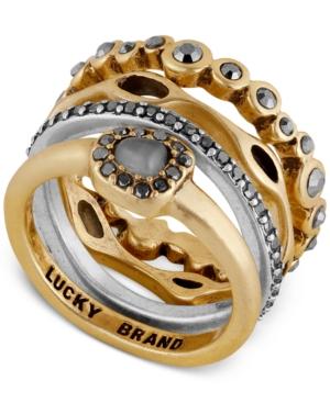 Lucky Brand Two-tone Colored Pave And Stone Stackable Ring