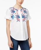 Ny Collection Petite Cotton Embroidered Shirt