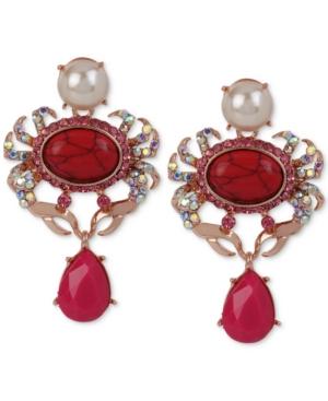Betsey Johnson Rose Gold-tone Imitation Pearl And Stone Crab Drop Earrings