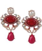 Betsey Johnson Rose Gold-tone Imitation Pearl And Stone Crab Drop Earrings