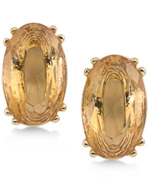 Carolee Gold-tone Yellow Stone Oval Stud Earrings