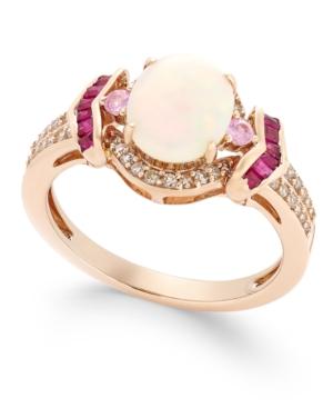 Opal (1 Ct. T.w.), Ruby (1/3 Ct. T.w.), Diamond (1/5 Ct. T.w.) And Pink Sapphire (1/10 Ct. T.w.) Ring In 14k Rose Gold