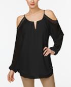 Calvin Klein Lace-trim Cold-shoulder Hardware Top