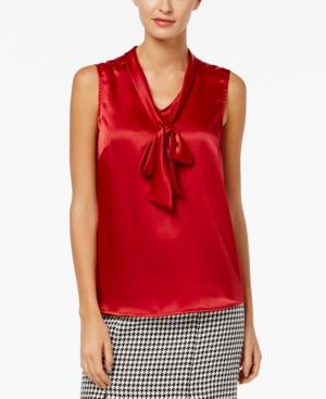Kasper Charmeuse Tie-neck Top