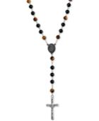 Men's Tiger' Eye (5mm) And Black Agate Stone Cross 28 Lariat Necklace In Stainless Steel