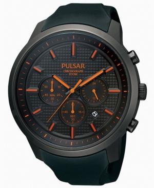 Pulsar Watch, Men's Chronograph Black Polyurethane Strap 47mm Pt3207