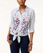 Style & Co Embroidered Tie-hem Shirt, Only At Macy's