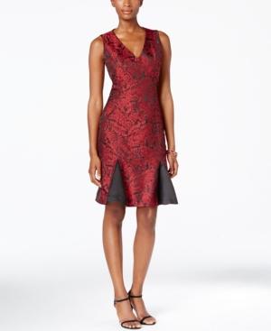 B Michael Printed Pleated A-line Dress