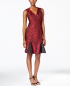 B Michael Printed Pleated A-line Dress