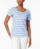 Karen Scott Striped Pocketed Active Top, Only At Macy's