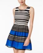 Secret Charm Juniors' Striped Fit & Flare Necklace Dress