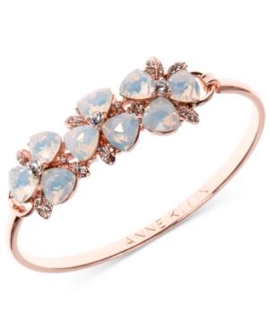 Anne Klein Gold-tone Blue Stone And Clear Crystal Flower Bangle Bracelet