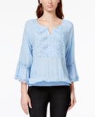 Cable & Gauge Smocked Crochet-trim Peasant Top