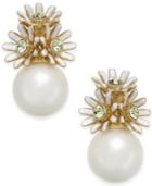 Kate Spade New York Gold-tone Crystal & Imitation Pearl Flower Drop Earrings