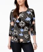 Jm Collection 3/4-sleeve Foil Jacquard Top, Created For Macy's