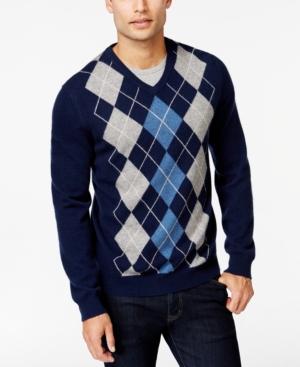 Club Room Big And Tall Cashmere Argyle V-neck Sweater, Only At Macy's