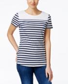 Charter Club Lace-trim Striped Tee, Only At Macy's