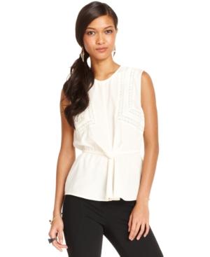 Bar Iii Top  Sleeveless High Neck Crochet