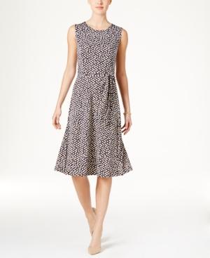 Charter Club Petite Belted Dot-print Fit & Flare Dress, Created For Macy's