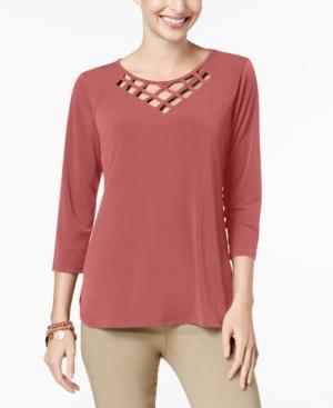 Jm Collection Lattice-neck Top, Created For Macy's