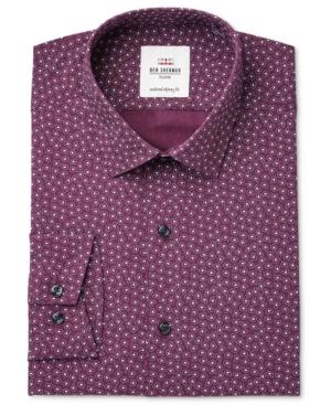 Ben Sherman Men's Slim-fit Burgundy & Paisley Print Dress Shirt